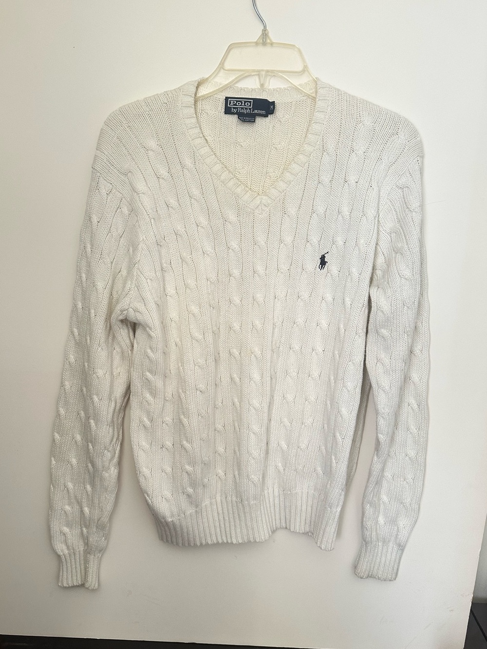 Polo Ralph Lauren White Cable Knit V-Neck Sweater~M